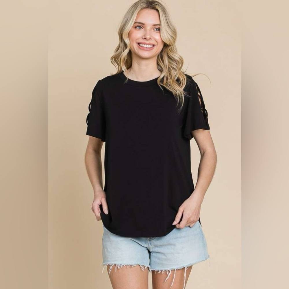 Culture Code Round Neck Crisscross Short Sleeve T-Shirt
